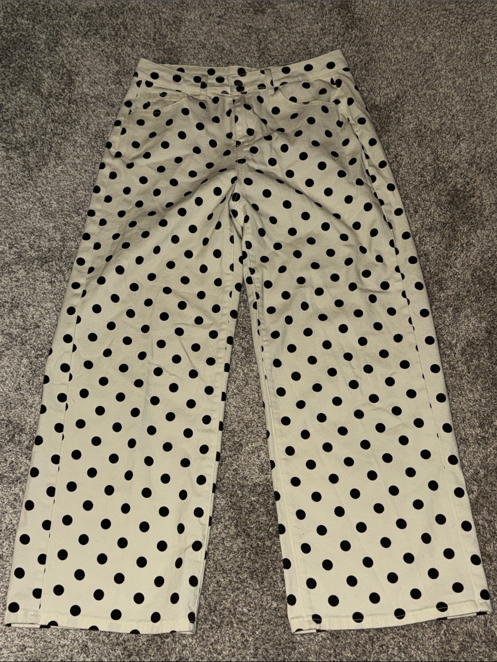 Women’s Polka Dot Wide-Leg Jeans - Black on Cream